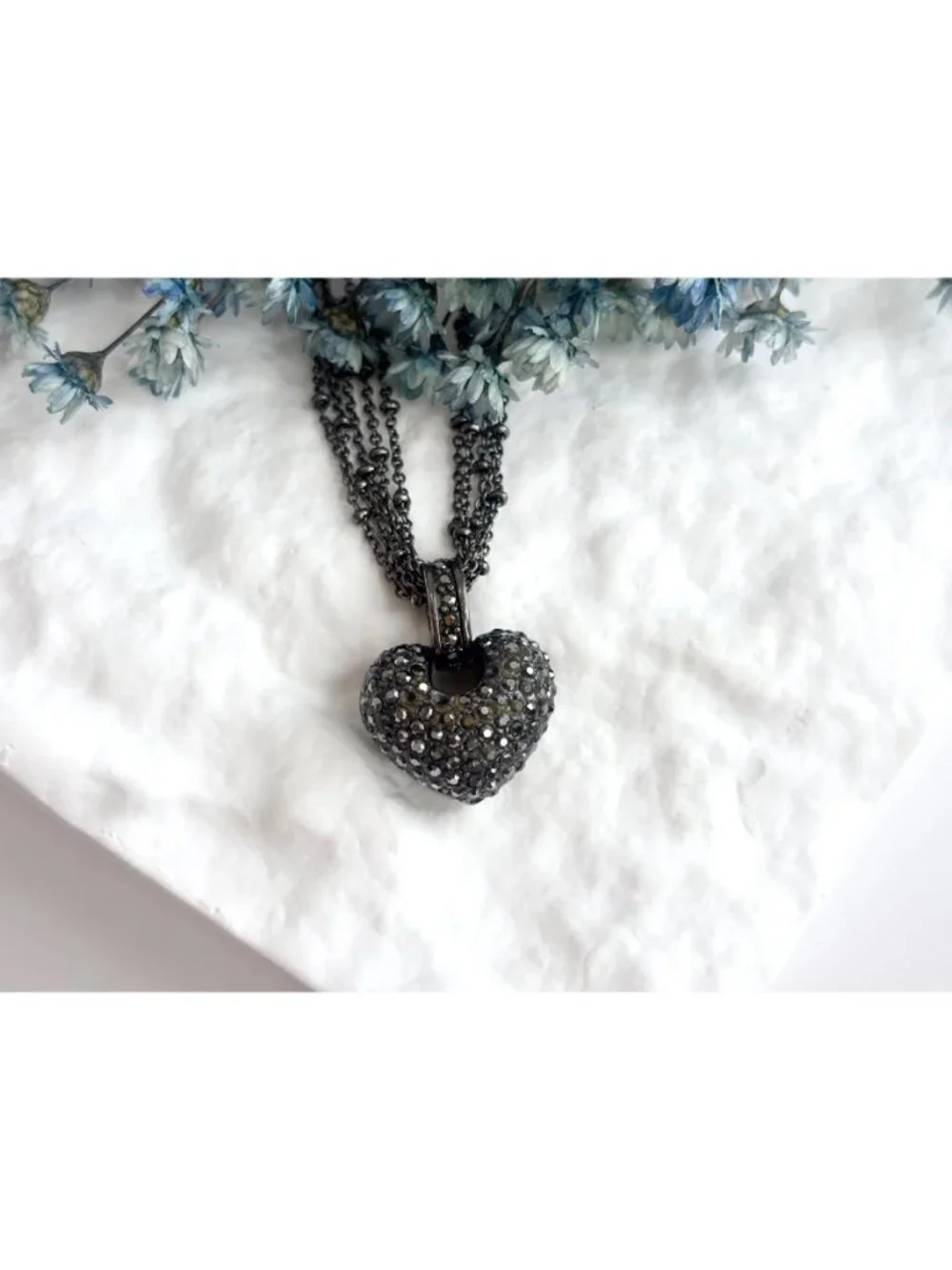 Marcasite Heart Art Nouveau Sterling Silver 925 Vintage Pendant Necklace - 17